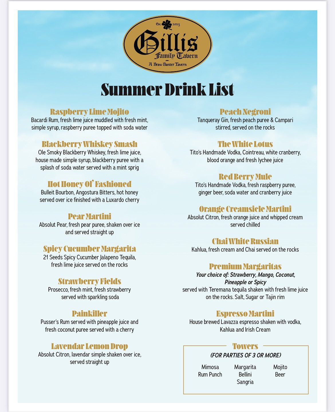 Summer Drink List